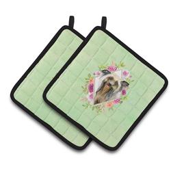 CK4290PTHD 7.5 x 7.5 in. Chinese Crested Green Flowers Pair of Pot Holders