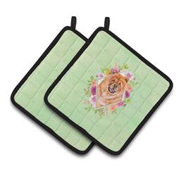 CK4291PTHD 7.5 x 7.5 in. Chow Chow No.1 Green Flowers Pair of Pot Holders