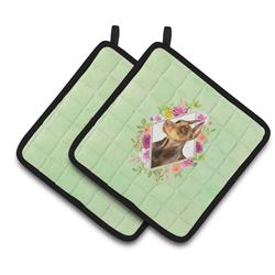 CK4298PTHD 7.5 x 7.5 in. Doberman Pinscher Green Flowers Pair of Pot Holders