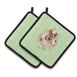 CK4306PTHD 7.5 x 7.5 in. German Shepherd No.1 Green Flowers Pair of Pot Holders