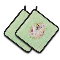 CK4313PTHD 7.5 x 7.5 in. Irish Wolfhound Green Flowers Pair of Pot Holders