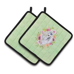 CK4319PTHD 7.5 x 7.5 in. Maltese Green Flowers Pair of Pot Holders