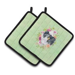 CK4325PTHD 7.5 x 7.5 in. Papillon Green Flowers Pair of Pot Holders