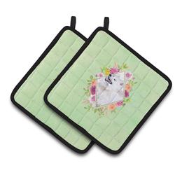 CK4337PTHD 7.5 x 7.5 in. Samoyed Green Flowers Pair of Pot Holders