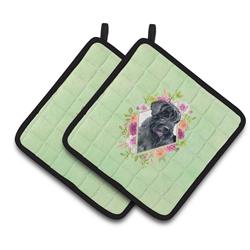CK4338PTHD 7.5 x 7.5 in. Giant Schnauzer Green Flowers Pair of Pot Holders