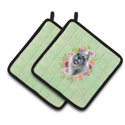 CK4339PTHD 7.5 x 7.5 in. Schnauzer Green Flowers Pair of Pot Holders