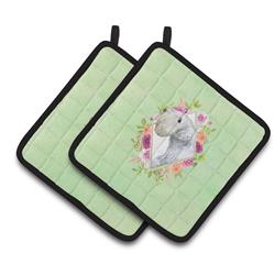 CK4340PTHD 7.5 x 7.5 in. Sealyham Terrier Green Flowers Pair of Pot Holders