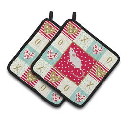 7.5 x 7.5 in. White Domestic Mouse Love Pair of Pot Holders