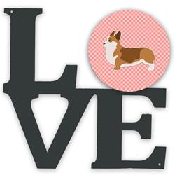 11.5 x 11.75 in. Corgi Checkerboard Pink Metal Artwork Love Wall Decor