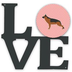11.5 x 11.75 in. German Shepherd Checkerboard Pink Metal Artwork Love Wall Decor