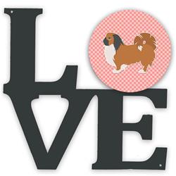 11.5 x 11.75 in. Pekingese Checkerboard Pink Metal Artwork Love Wall Decor