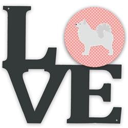 11.5 x 11.75 in. Samoyed Checkerboard Pink Metal Artwork Love Wall Decor