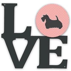 11.5 x 11.75 in. Scottish Terrier Checkerboard Pink Metal Artwork Love Wall Decor