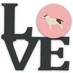 11.5 x 11.75 in. Bull Terrier Checkerboard Pink Metal Artwork Love Wall Decor