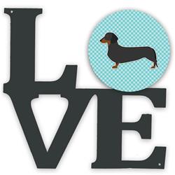 11.5 x 11.75 in. Dachshund Checkerboard Blue Metal Artwork Love Wall Decor