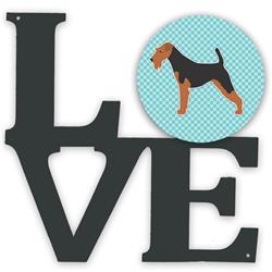 11.5 x 11.75 in. Welsh Terrier Checkerboard Blue Metal Artwork Love Wall Decor