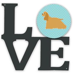 11.5 x 11.75 in. Cocker Spaniel Checkerboard Blue Metal Artwork Love Wall Decor