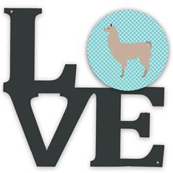 11.5 x 11.75 in. Llama Blue Check Metal Artwork Love Wall Decor