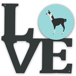11.5 x 11.75 in. Llama Q Ara Blue Check Metal Artwork Love Wall Decor