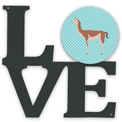 11.5 x 11.75 in. Guanaco Blue Check Metal Artwork Love Wall Decor