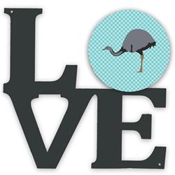 11.5 x 11.75 in. Rhea Blue Check Metal Artwork Love Wall Decor