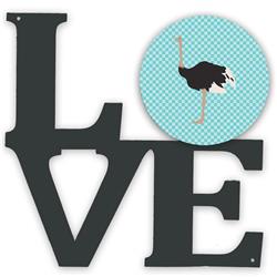 11.5 x 11.75 in. Common Ostrich Blue Check Metal Artwork Love Wall Decor