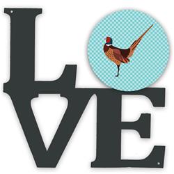 11.5 x 11.75 in. Ring-Necked Common Pheasant Blue Check Metal Artwork Love Wall Decor