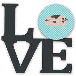 11.5 x 11.75 in. Gloucester Old Spot Pig Blue Check Metal Artwork Love Wall Decor