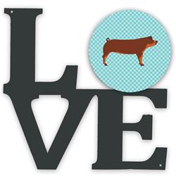 11.5 x 11.75 in. Duroc Pig Blue Check Metal Artwork Love Wall Decor