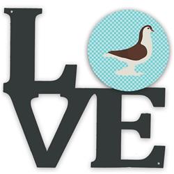 11.5 x 11.75 in. Large Pigeon Blue Check Metal Artwork Love Wall Decor