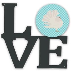 11.5 x 11.75 in. Silver Fantail Pigeon Blue Check Metal Artwork Love Wall Decor