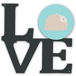 11.5 x 11.75 in. Fluffy Angora Rabbit Blue Check Metal Artwork Love Wall Decor