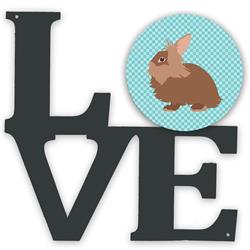 11.5 x 11.75 in. Lionhead Rabbit Blue Check Metal Artwork Love Wall Decor