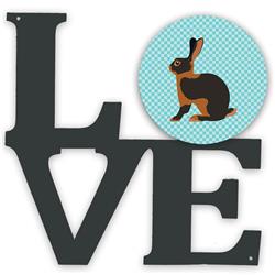 11.5 x 11.75 in. Tan Rabbit Blue Check Metal Artwork Love Wall Decor