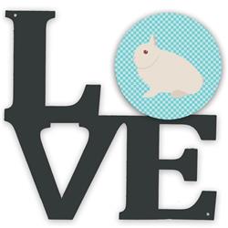 11.5 x 11.75 in. Hermelin Rabbit Blue Check Metal Artwork Love Wall Decor