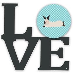 11.5 x 11.75 in. California White Rabbit Blue Check Metal Artwork Love Wall Decor