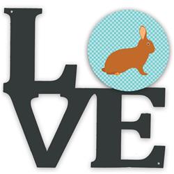 11.5 x 11.75 in. Rex Rabbit Blue Check Metal Artwork Love Wall Decor