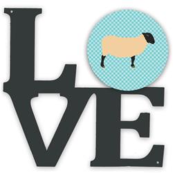 11.5 x 11.75 in. Suffolk Sheep Blue Check Metal Artwork Love Wall Decor
