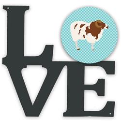 11.5 x 11.75 in. Jacob Sheep Blue Check Metal Artwork Love Wall Decor