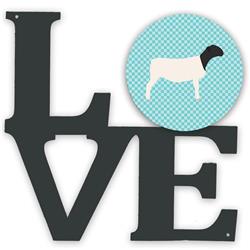 11.5 x 11.75 in. Dorper Sheep Blue Check Metal Artwork Love Wall Decor
