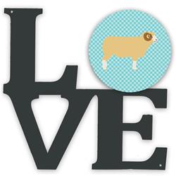 11.5 x 11.75 in. Horned Dorset Sheep Blue Check Metal Artwork Love Wall Decor