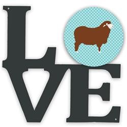11.5 x 11.75 in. Merino Sheep Blue Check Metal Artwork Love Wall Decor