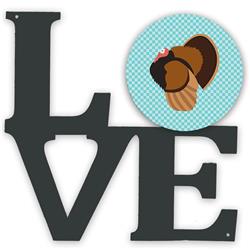 11.5 x 11.75 in. Bronze Turkey Blue Check Metal Artwork Love Wall Decor