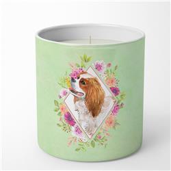 10 oz Cavalier King Charles Spaniel Green Flowers Decorative Soy Candle