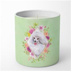 10 oz White Mini Poodle Green Flowers Decorative Soy Candle