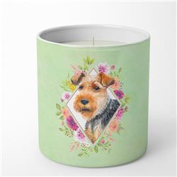 10 oz Welsh Terrier Green Flowers Decorative Soy Candle