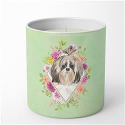 10 oz Shih Tzu Green Flowers Decorative Soy Candle