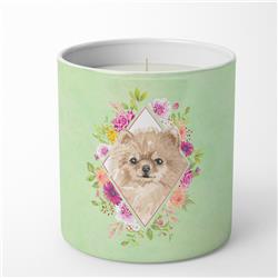 10 oz Pomeranian Green Flowers Decorative Soy Candle