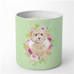 10 oz Champagne Cockapoo Green Flowers Decorative Soy Candle