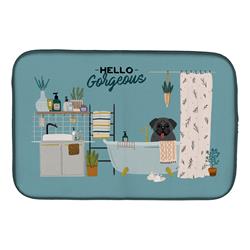 14 x 21 in. Black Pug in Bathtub Dish Drying Mat
